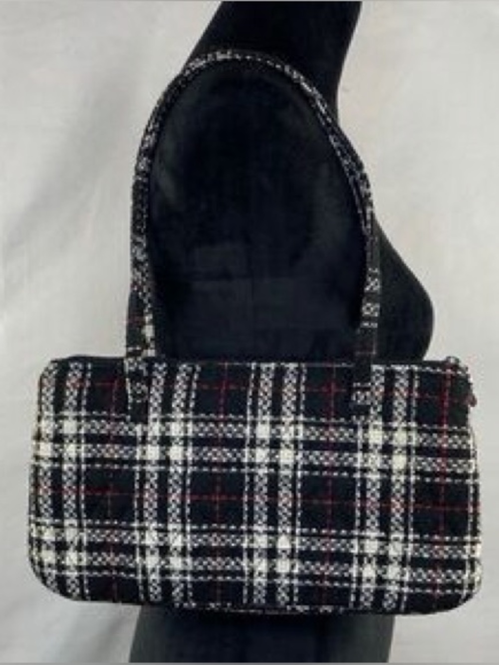 Vera Bradley Black Plaid Tweed East-West Shoulder Bag - Vintage Limited Edition